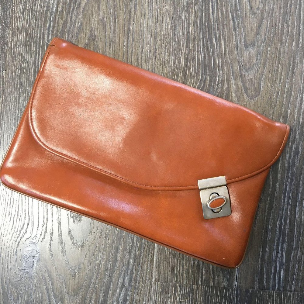 Vintage Faux Leather Brown Clutch Purse Pockets